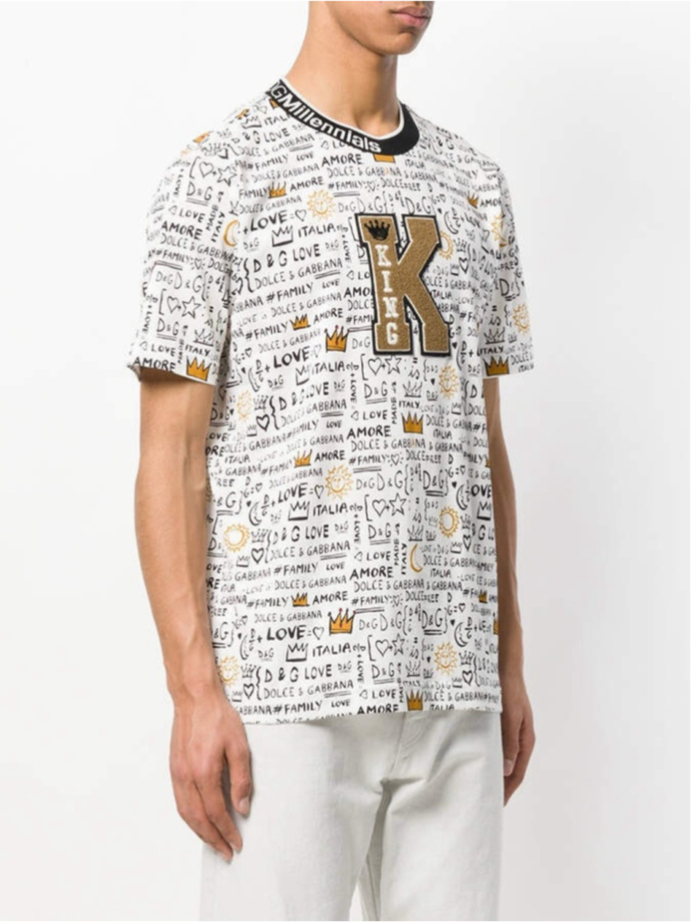 Dolce & Gabbana King Millennials Text Graphic Print Crew Neck T Shirt Size 48